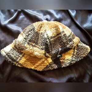 Stussy Sherpa Bucket Hat Brown Tan Plaid Fleece